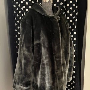 DENNIS BASSO // Grey // Faux Fur Hooded Coat